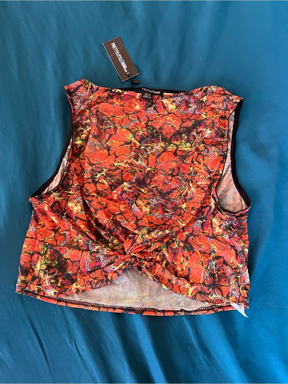 PrettyLittleThing Abstract Mesh Cropped Tank